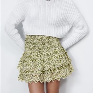 Zara Eyelet Green Skirt